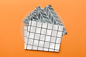top view with white empty kitchen napkin isolated on table background. Folded cloth for mockup with copy space, Flat lay