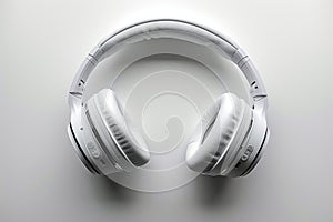 Top view of white headphones against minimalist white backdrop