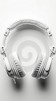 Top view of white headphones against minimalist white backdrop