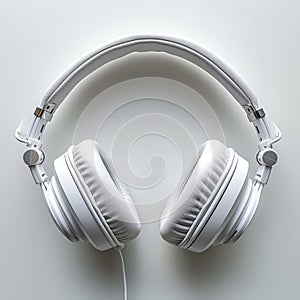 Top view of white headphones against minimalist white backdrop