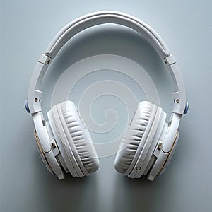 Top view of white headphones against minimalist white backdrop