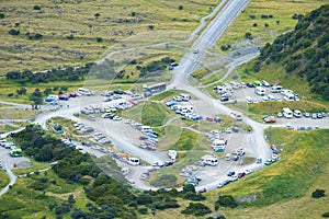 Top view of White House hill campsite in Mt Cook National park. I