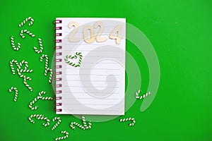 Top view of white paper blank notebook for writing wish list.
