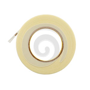 Top view of white plastic adhesive tape isolated on white