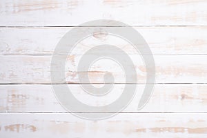Top view of white wood texture background, wooden table. Flat lay