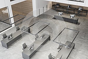 Top view of white and wooden open space office