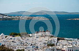 Top View of Windmills and Chora of Mykonos Island