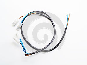 Top view wire connector and wires on a white background