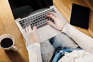 Top view of a woman with a computer