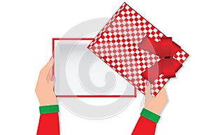 Top view of woman hands holding a empty gift box.