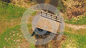 Top view of a wooden bridge at the Eutersee