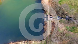 Top view of a wooden bridge at the Eutersee