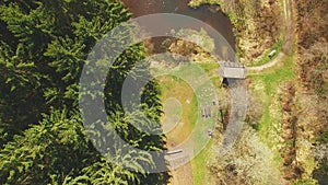 Top view of a wooden bridge at the Eutersee