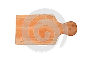 Top view of wooden chopping board isolated on a white background