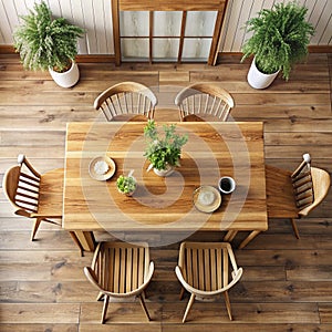 Top View of Wooden Kitchen Table photo
