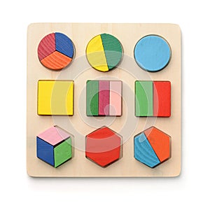 Top view of wooden shape sorter puzzle toy photo