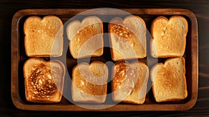 Top View Wooden Tray With Toasted Bread Slices