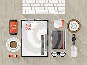 Top view of workplace in flat design