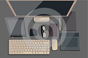 Top view workspace illustrations photo