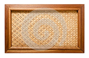 Top view of a woven bamboo tray, a simple wood tray isolated on white background, Suitable for Mockup creative graphic design