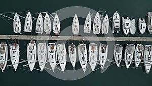 Top view on yacht boats in marina