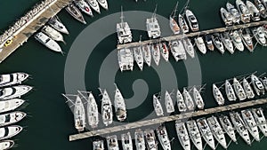 Top view on yacht boats in marina