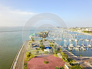 Top view yacht parking in Corpus Christi, Texas bay front area