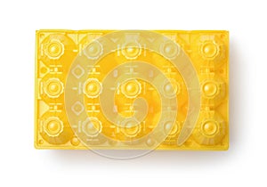 Top view of yellow plastic eggs box
