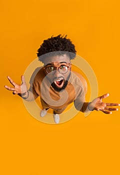 Top view of young indignant black man photo