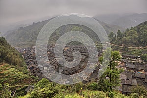 Top view on Zhaoxing Village ethnic minority, Guizhou, Chin