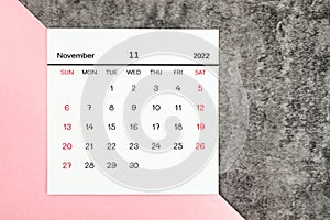 Top views Calendar desk November is the month for organizers to plan and remind on the table background