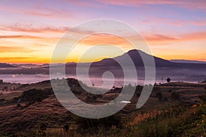 Top views landscape with the mist at Khao Ta Kean Ngo, Khao Kho District, Phetchabun, Thailand