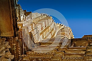 Top of Vishvanatha Temple, Khajuraho, India - UNESCO heritage site.