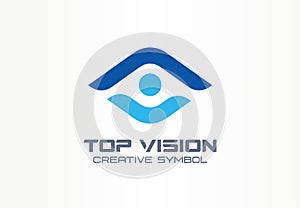Top vision, man eye creative symbol concept. Protect people, security, care abstract business logo idea. Growth