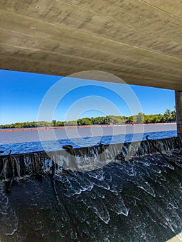 Top of waterfall by Ohio dam under bridge