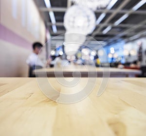 Top of Wooden table cafe Blurred background