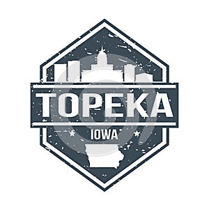 Topeka Iowa Travel Stamp Icon Skyline City Design