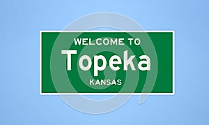 Topeka, Kansas city limit sign. Town sign from the USA.