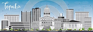 Topeka Skyline with Gray Buildings and Blue Sky.