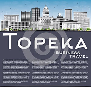 Topeka Skyline with Gray Buildings, Blue Sky and Copy Space.