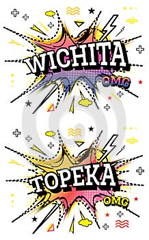 Topeka and Wichita Comic Text Set in Pop Art Style