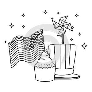 tophat with cupcake and usa flag wind toy