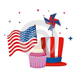 tophat with cupcake and usa flag wind toy