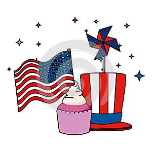 tophat with cupcake and usa flag wind toy