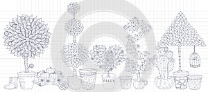 Topiary Landscape plants collection vector, set with trees