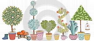 Topiary Landscape plants collection vector, set with trees