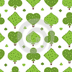 Topiary seamless pattern. Four suits shapes of bushes: heart, spade, club, diamond