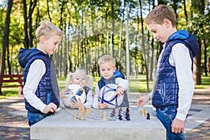 The topic children learning, logical development, mind and math, miscalculation moves advance. large family brothers and sister