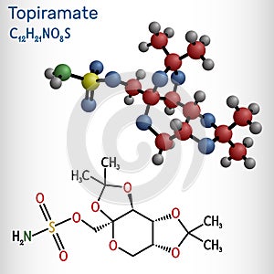 Topiramate molecule. It is sulfamate-substituted monosaccharide, anticonvulsant, antiseizure drug used in the control of epilepsy photo