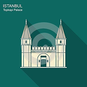 Topkapi Palace, Gate of Salutation, Istanbul, Turkey. Flat icon